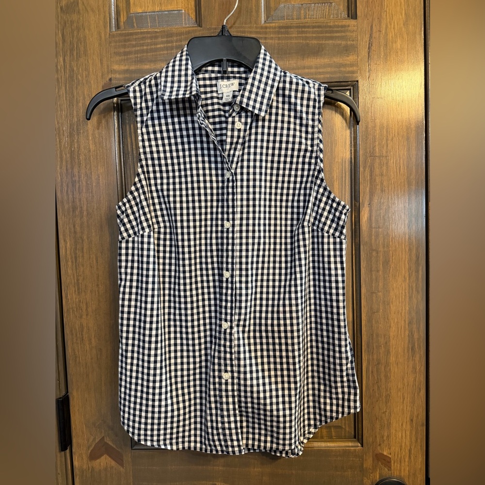 J. Crew Black and White Gingham Sleeveless Top